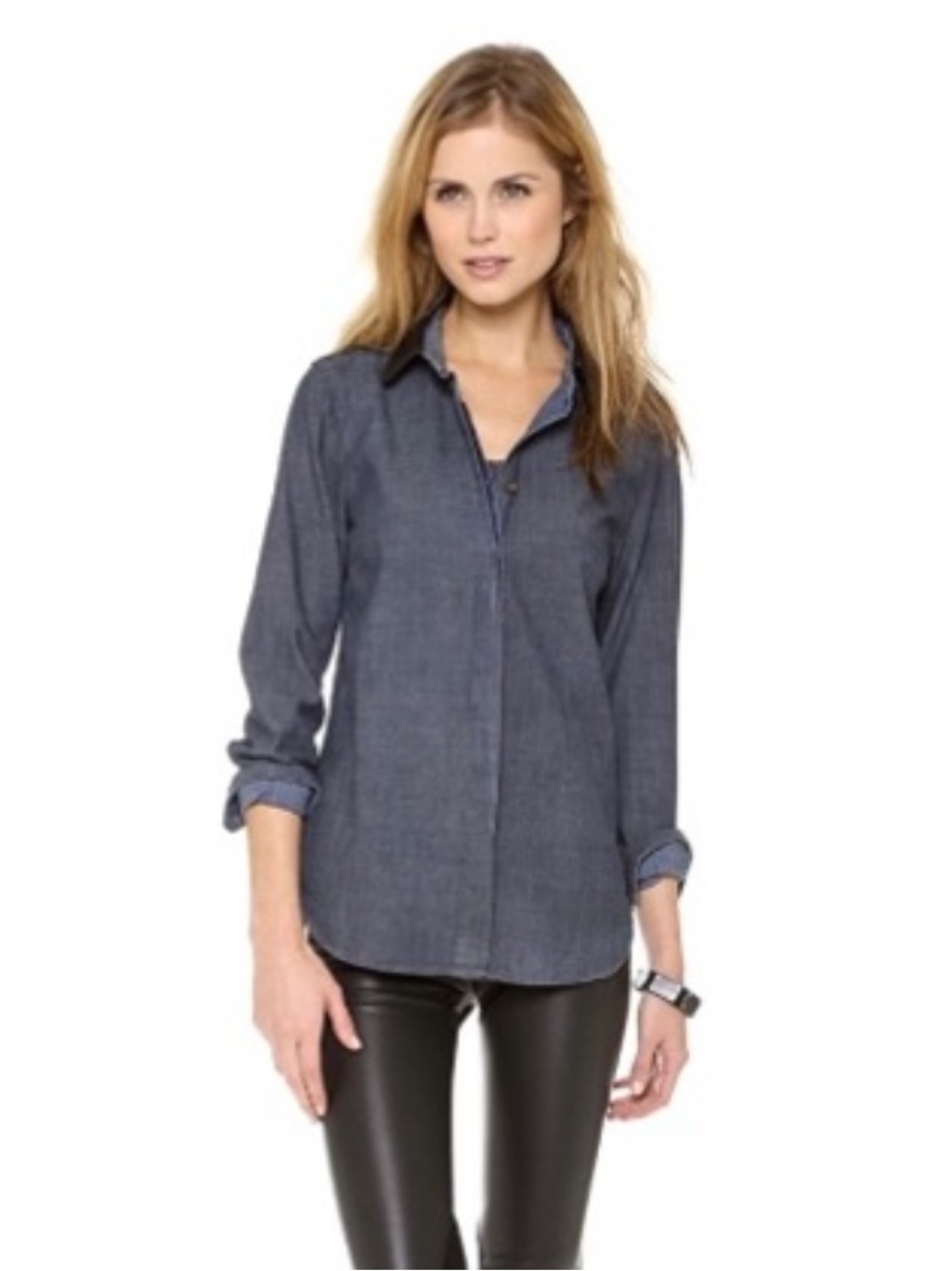 Rag & Bone The Classic Shirt with leather collar.